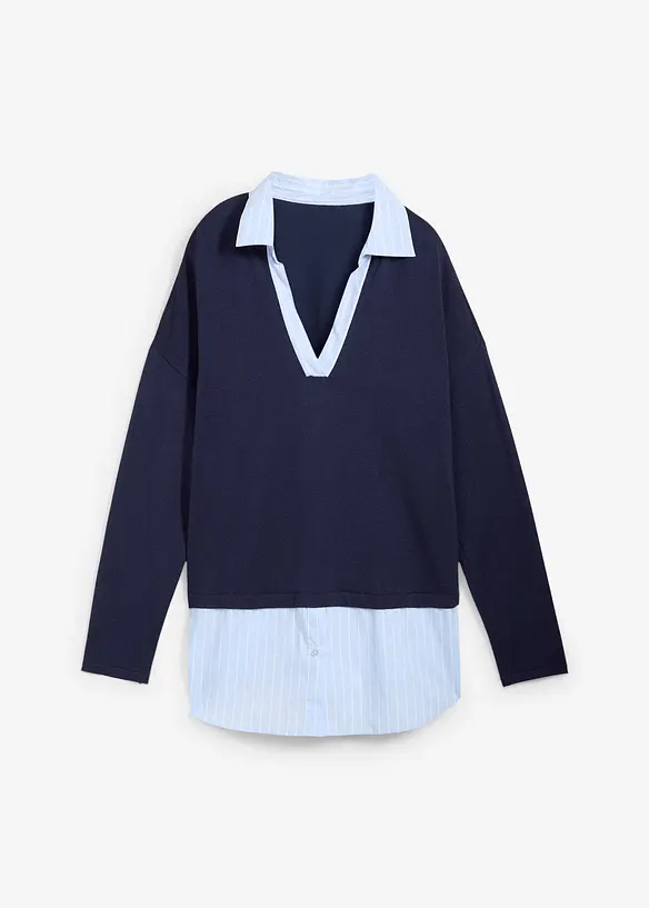 Pull en fine maille empiècement chemisier, bonprix