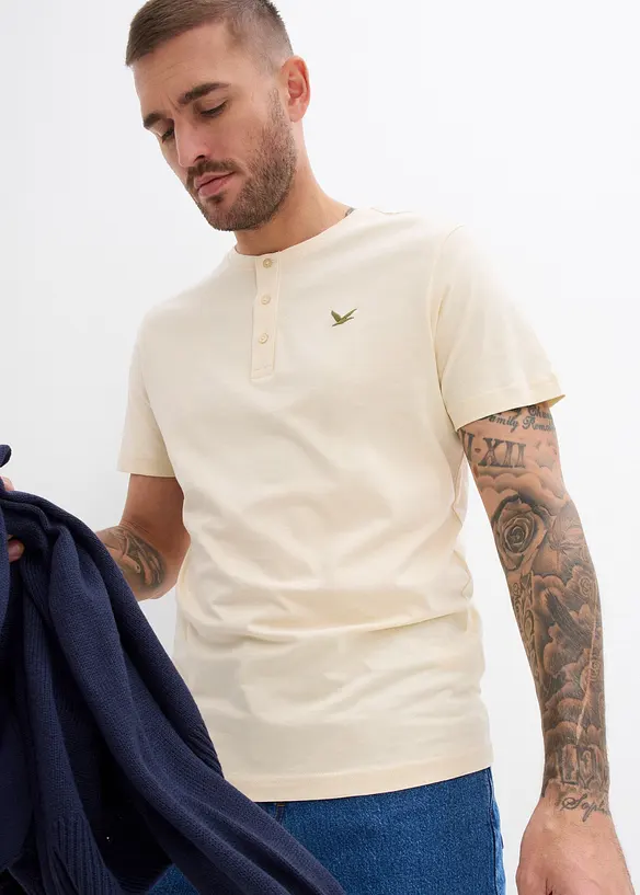 Lot de 3 T-shirts col tunisien 100% coton, bonprix