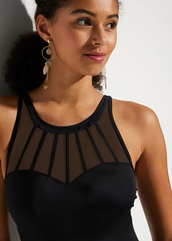 Maillot 1 pièce sculptant, maintien modéré, avec mesh transparent, bonprix