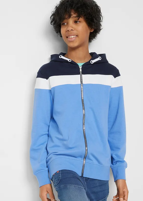 Sweat zippé à capuche en coton mélangé, bonprix