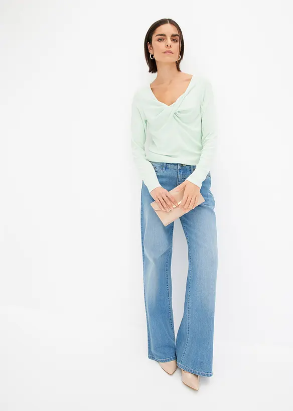 T-shirt manches longues c&ocirc;tel&eacute; avec d&eacute;tail nou&eacute;, bonprix