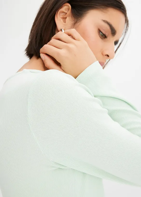 T-shirt manches longues c&ocirc;tel&eacute; avec d&eacute;tail nou&eacute;, bonprix