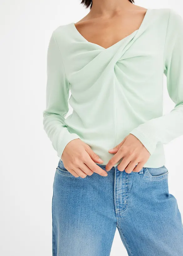 T-shirt manches longues c&ocirc;tel&eacute; avec d&eacute;tail nou&eacute;, bonprix