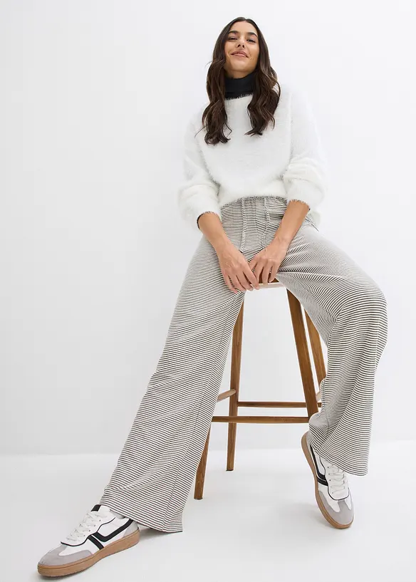 Pantalon en jersey ray&eacute; avec cordon de serrage, coton majoritaire, bonprix