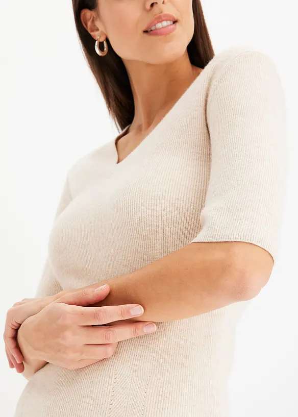 Pull manches courtes c&ocirc;tel&eacute; en viscose m&eacute;lang&eacute;e, bonprix