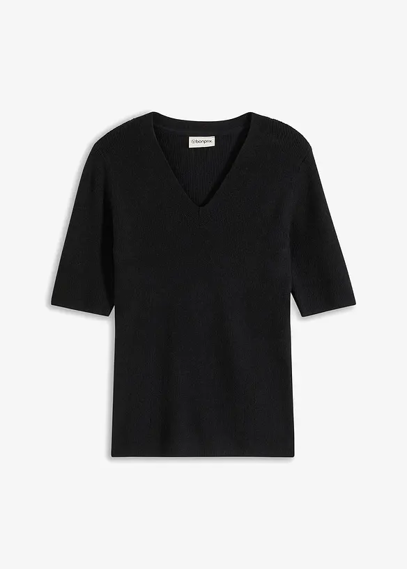 Pull manches courtes côtelé en viscose mélangée, bonprix