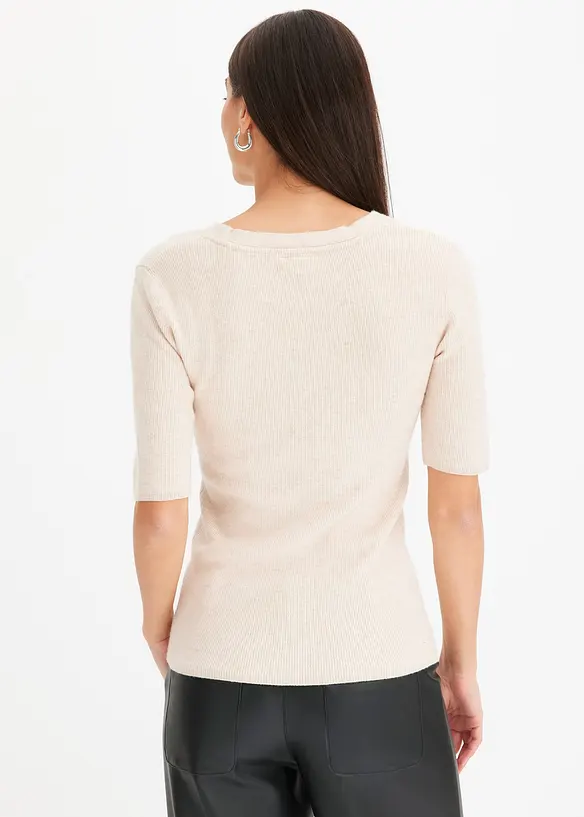 Pull manches courtes c&ocirc;tel&eacute; en viscose m&eacute;lang&eacute;e, bonprix