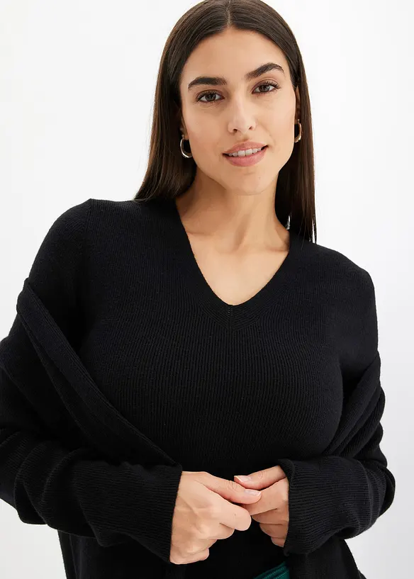 Pull manches courtes côtelé en viscose mélangée, bonprix