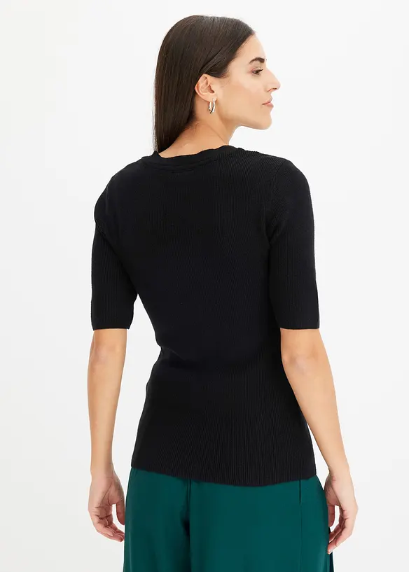 Pull manches courtes côtelé en viscose mélangée, bonprix
