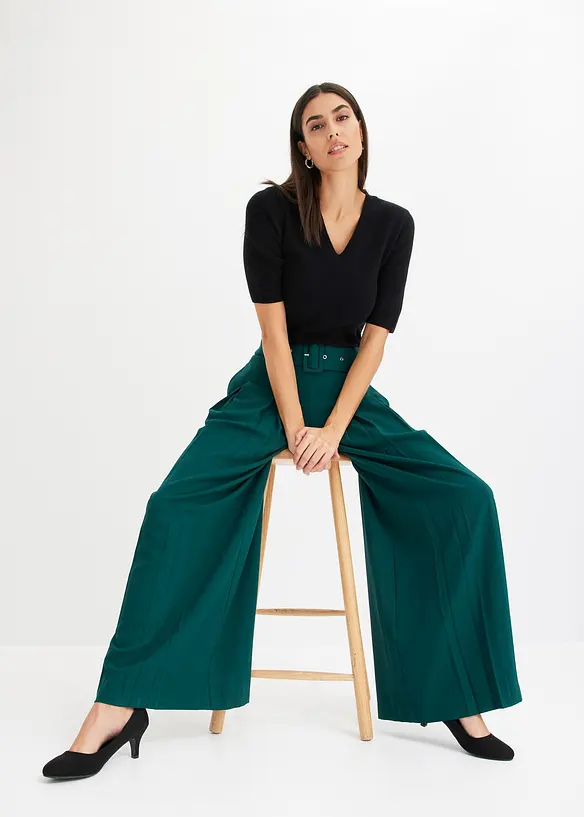 Pull manches courtes côtelé en viscose mélangée, bonprix