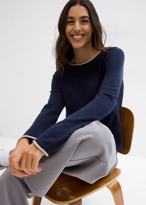 Pull en fine maille de coton m&eacute;lang&eacute;, bonprix