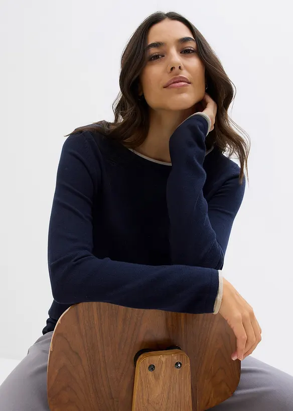 Pull en fine maille de coton m&eacute;lang&eacute;, bonprix