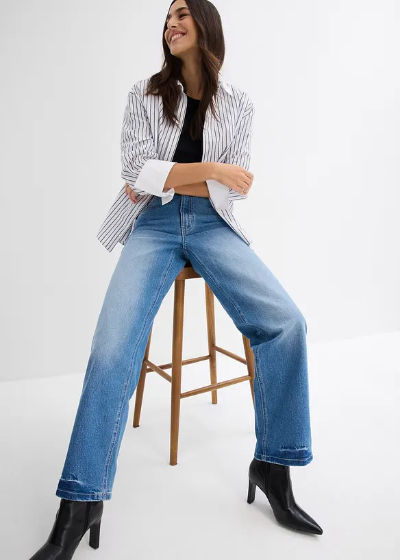 Jean droit taille haute, loose, bonprix