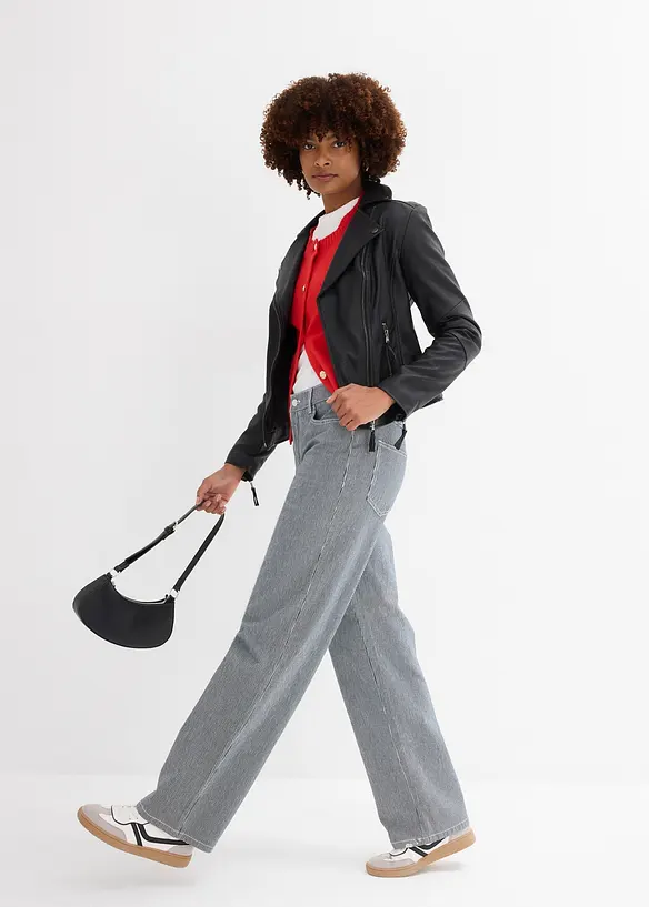 Jean droit loose, taille haute, rayé, bonprix