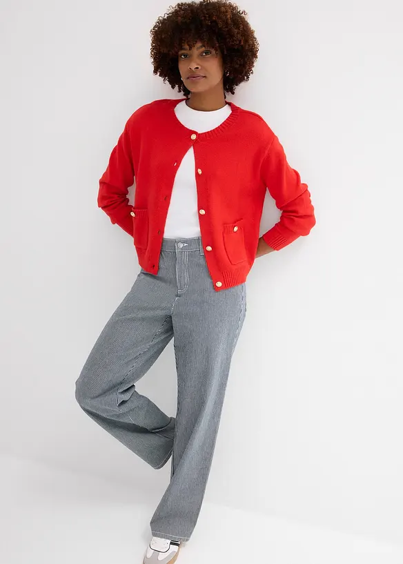 Jean droit loose, taille haute, rayé, bonprix