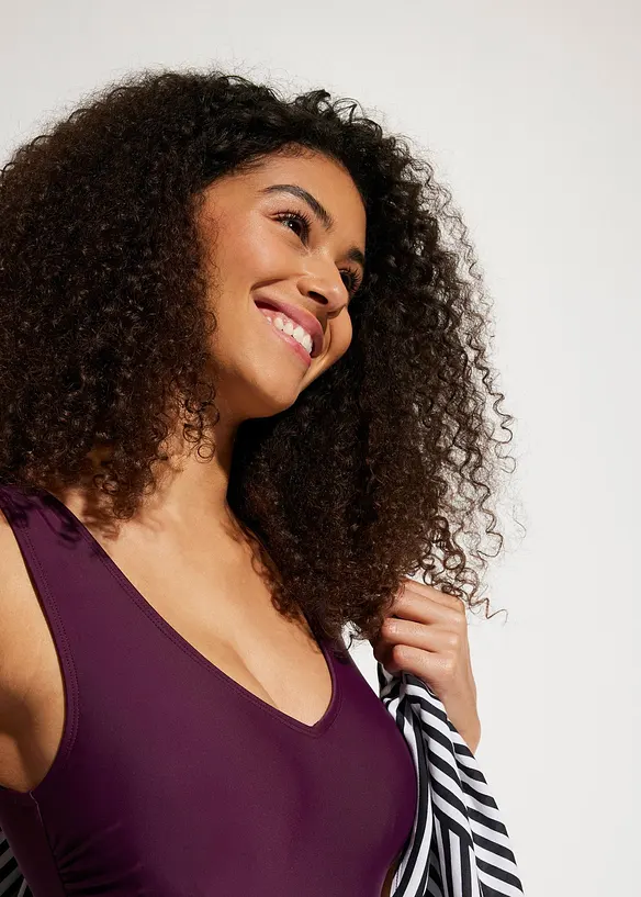 Maillot 1 pièce sculptant à col en V, maintien modéré, bonprix