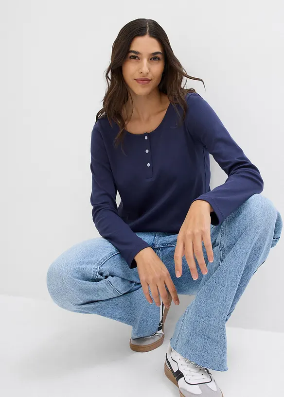 T-shirt manches longues &agrave; col rond, bonprix