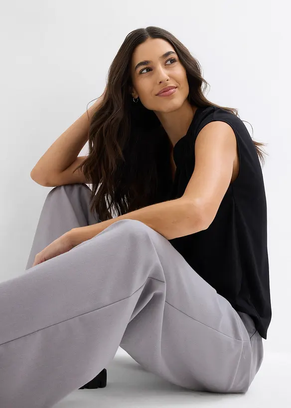 T-shirt &agrave; col tunisien en viscose m&eacute;lang&eacute;e, bonprix