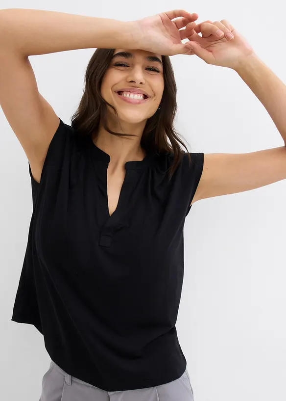 T-shirt &agrave; col tunisien en viscose m&eacute;lang&eacute;e, bonprix