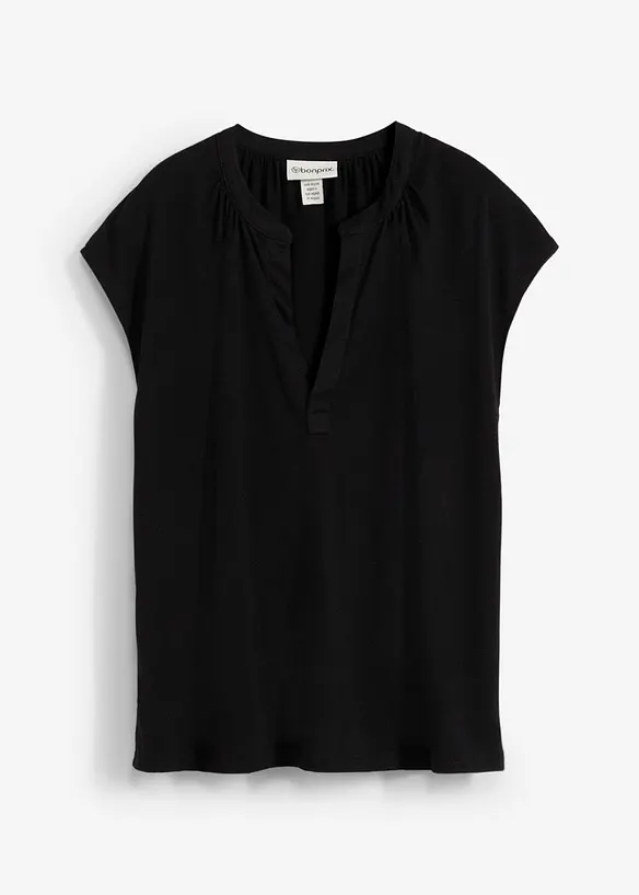 T-shirt &agrave; col tunisien en viscose m&eacute;lang&eacute;e, bonprix