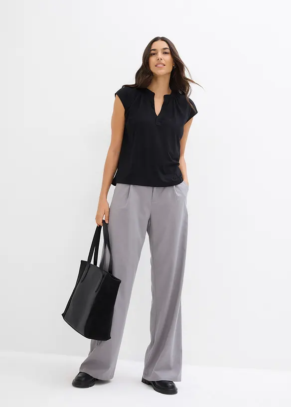 T-shirt &agrave; col tunisien en viscose m&eacute;lang&eacute;e, bonprix