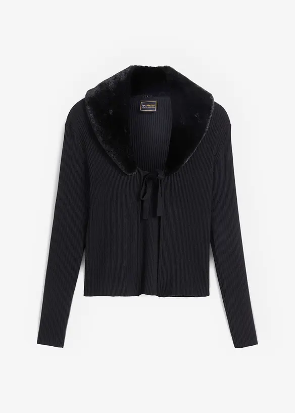 Gilet en maille avec col synth&eacute;tique, bonprix