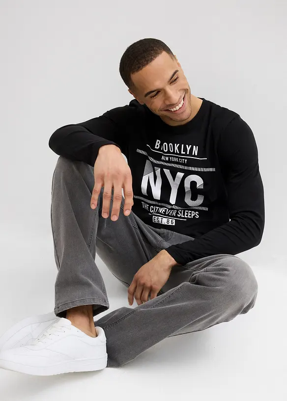 T-shirt manches longues en coton, Slim Fit, bonprix