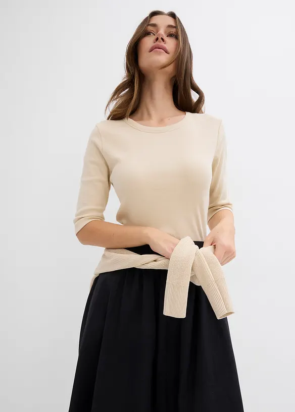 Lot de 2 t-shirts en coton côtelé, bonprix