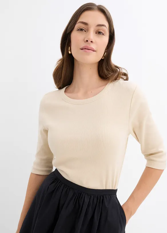 Lot de 2 t-shirts en coton côtelé, bonprix