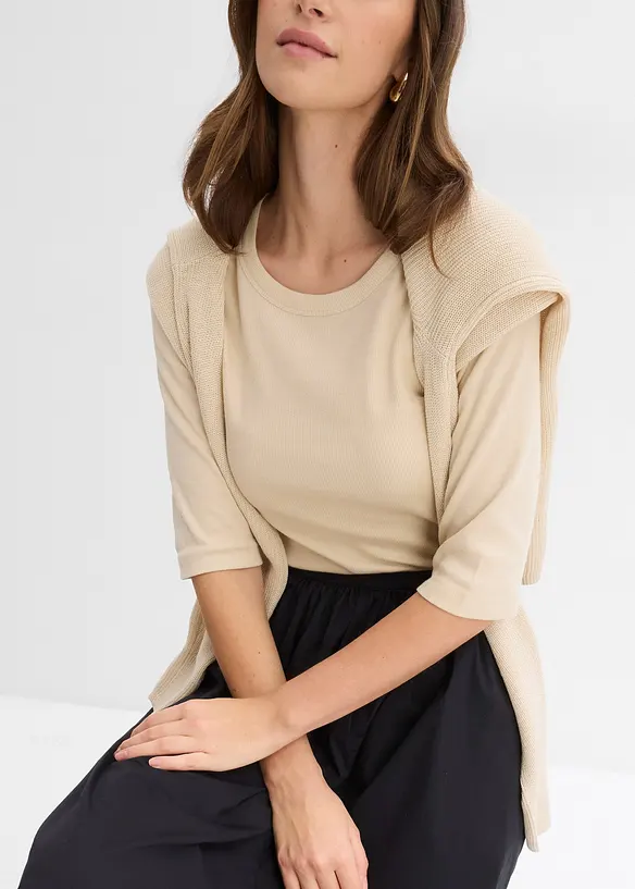 Lot de 2 t-shirts en coton côtelé, bonprix