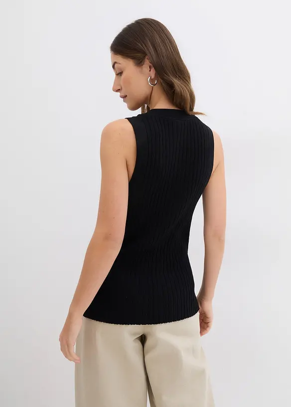 Gilet sans manches en maille c&ocirc;tel&eacute;e, bonprix