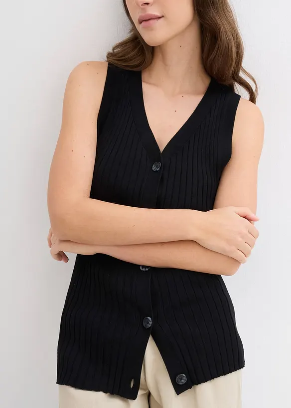 Gilet sans manches en maille c&ocirc;tel&eacute;e, bonprix