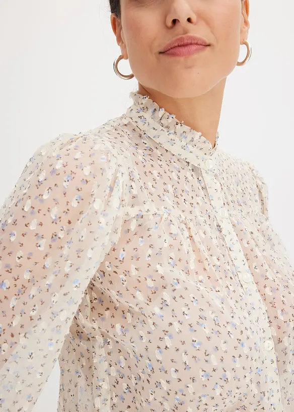 Blouse imprimée en crêpe avec volants, bonprix