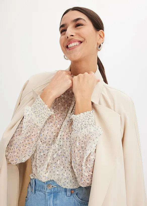 Blouse imprimée en crêpe avec volants, bonprix