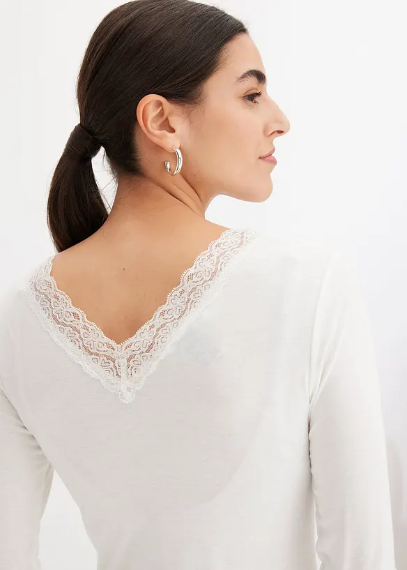 T-shirt manches longues &agrave; dentelle, bonprix