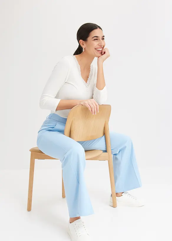 T-shirt manches longues &agrave; dentelle, bonprix