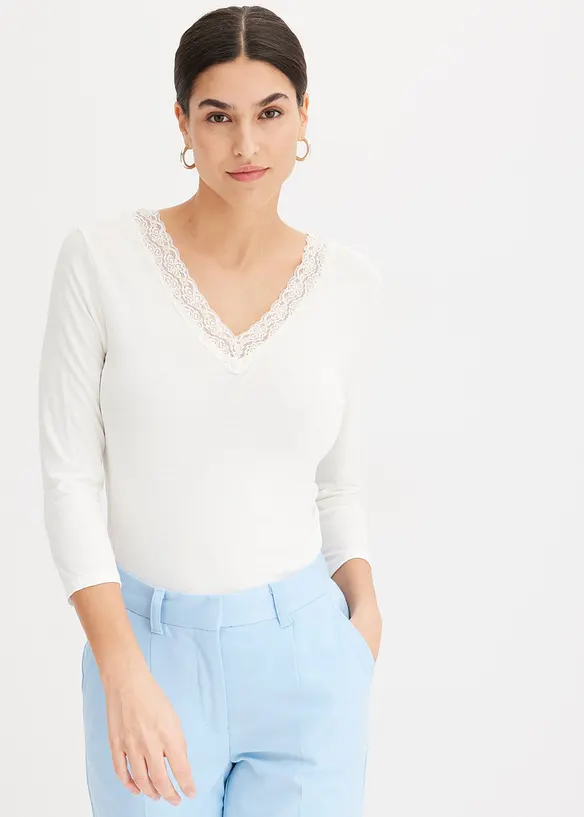 T-shirt manches longues &agrave; dentelle, bonprix