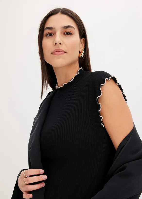 T-shirt côtelé avec finitions ondulées, bonprix