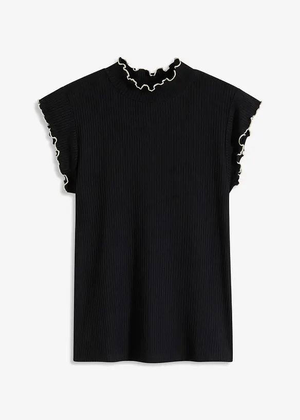 T-shirt côtelé avec finitions ondulées, bonprix