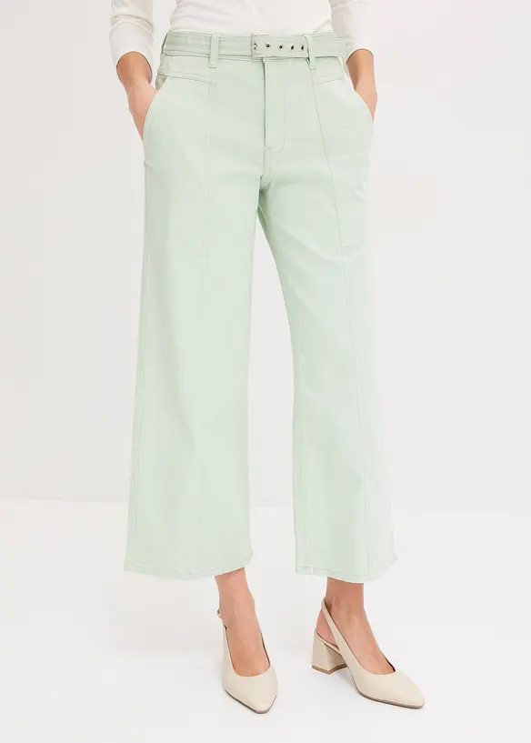Jupe-culotte en twill extensible, avec ceinture, bonprix
