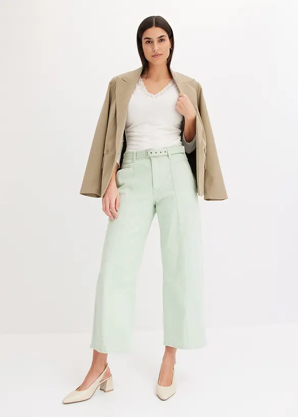 Jupe-culotte en twill extensible, avec ceinture, bonprix