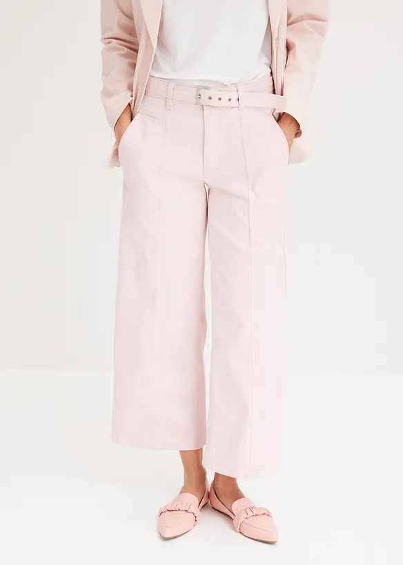 Jupe-culotte en twill extensible, avec ceinture, bonprix