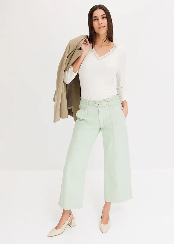 Jupe-culotte en twill extensible, avec ceinture, bonprix