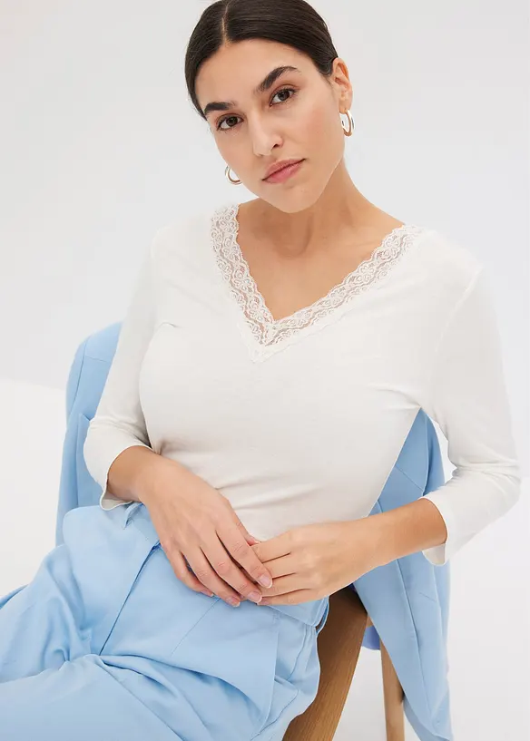 T-shirt manches longues &agrave; dentelle, bonprix