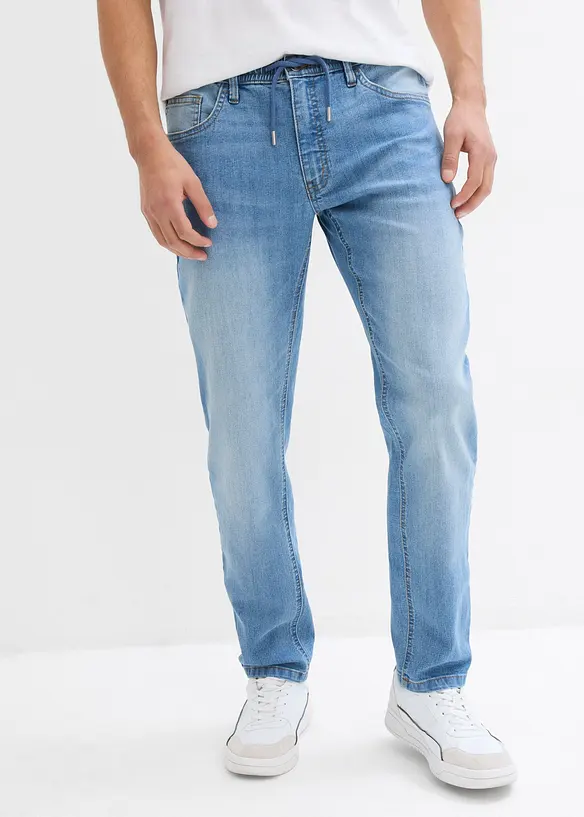 Lot de 2 jeans droits extensibles regular &agrave; taille &eacute;lastiqu&eacute;e, bonprix