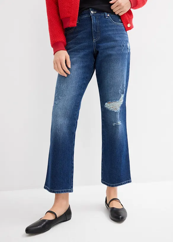 Jean droit cropped taille mi-haute élastiquée, peu extensible, bonprix