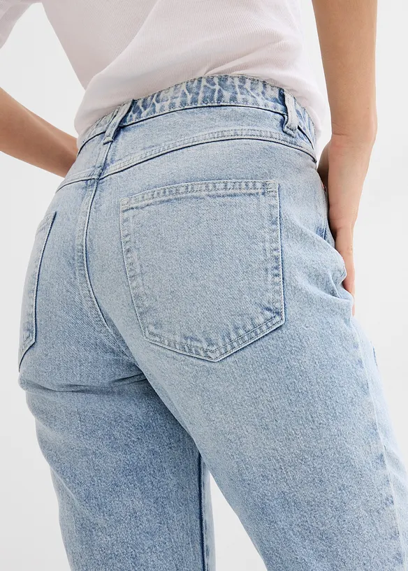 Jean droit cropped taille mi-haute &eacute;lastiqu&eacute;e, peu extensible, bonprix