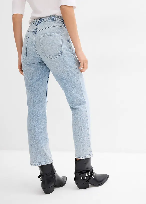 Jean droit cropped taille mi-haute &eacute;lastiqu&eacute;e, peu extensible, bonprix