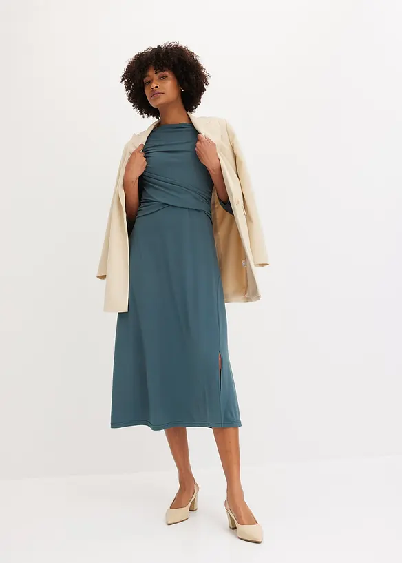 Robe midi drap&eacute;e manches 3/4, bonprix