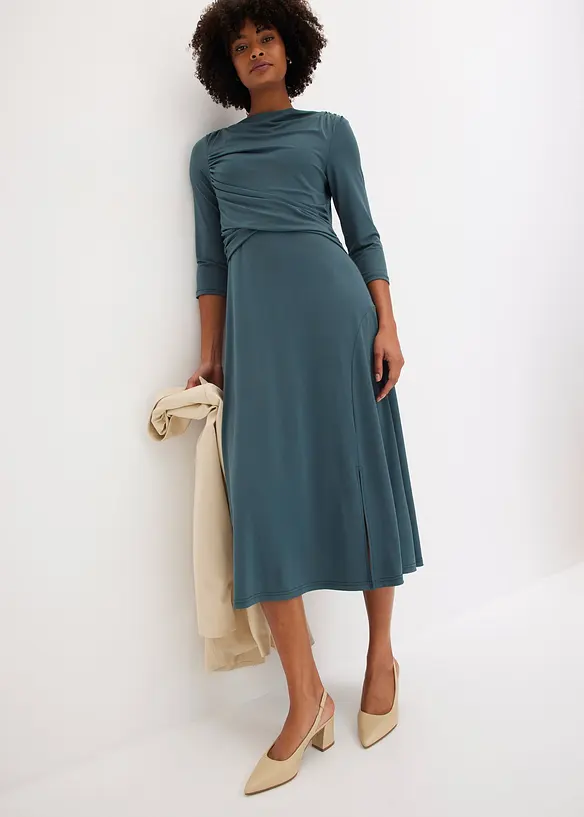 Robe midi drap&eacute;e manches 3/4, bonprix